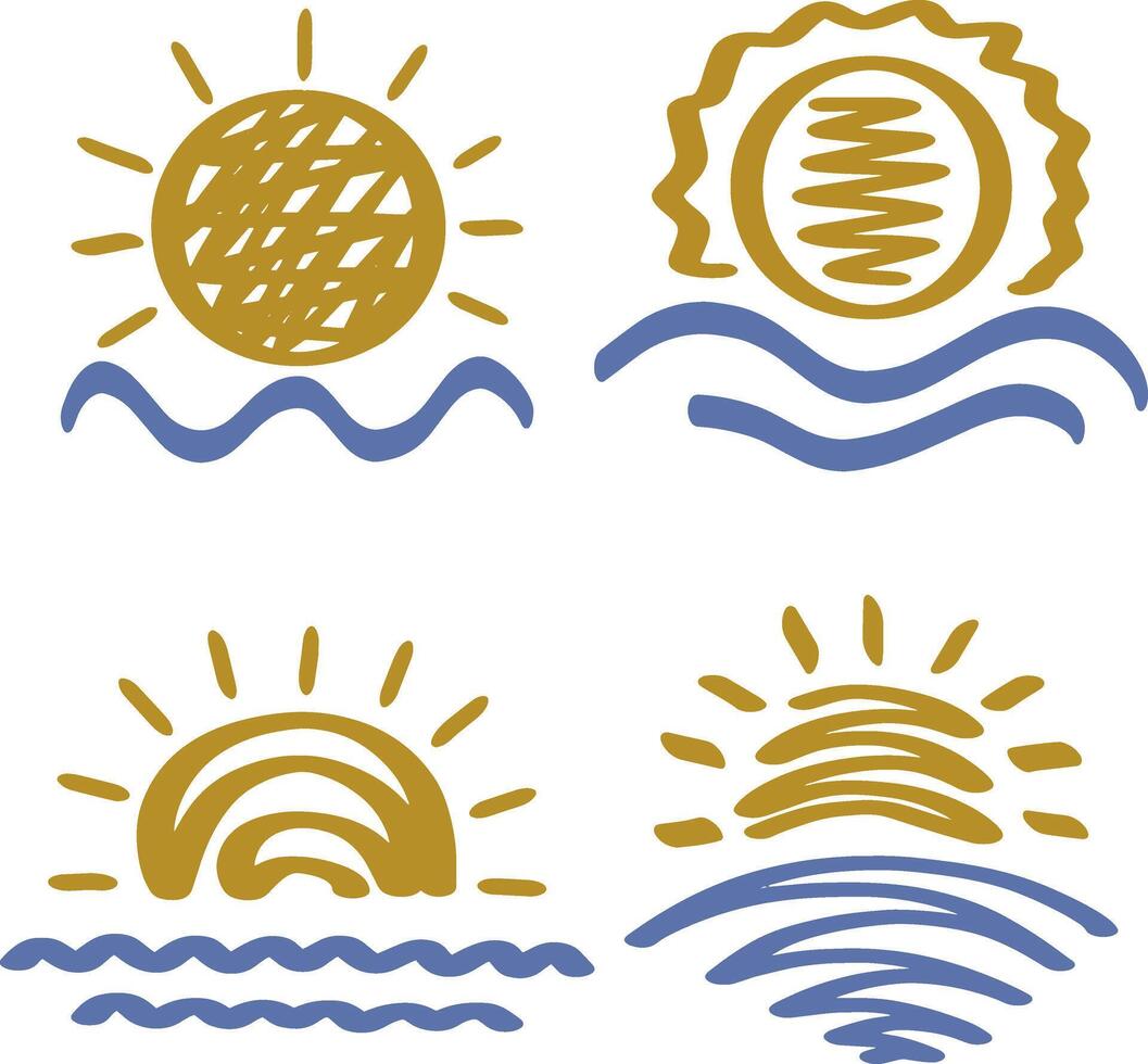 Sun and sea clipart Wave water Summer vacation symbol vector