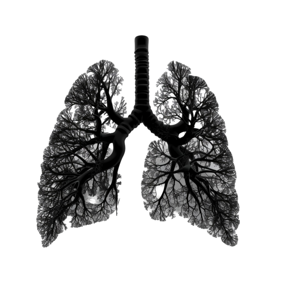 Generated AI Human lungs with black smoke illustration isolated on a transparent background png