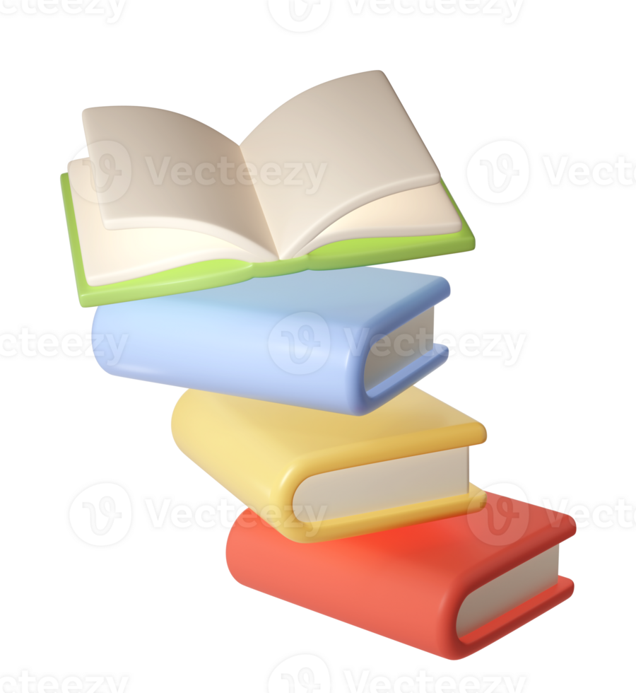 3D flying Books graduate Icon. Render Education or Business Literature. E-book, Encyclopedia, Textbook Illustration png