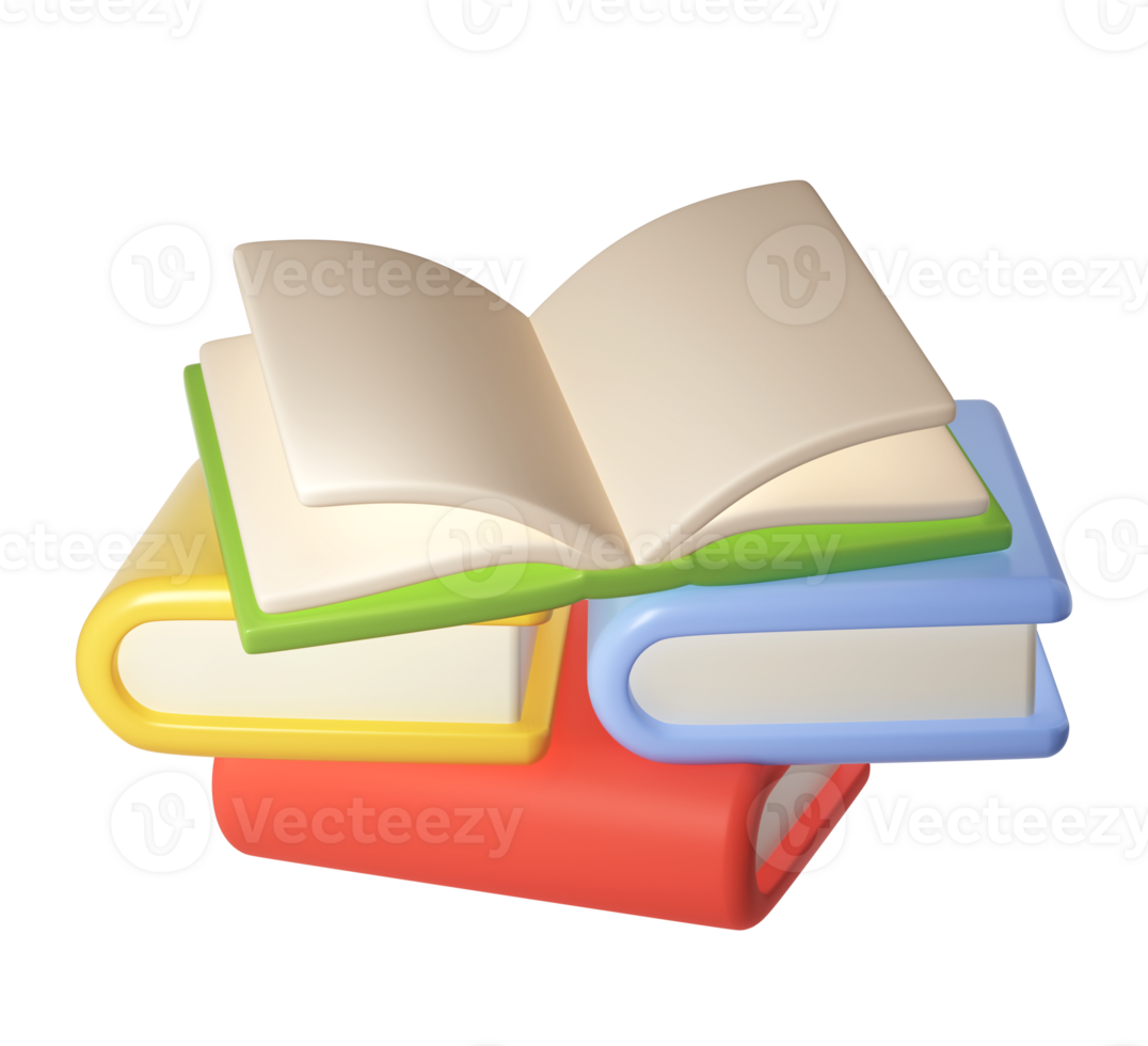 3D Stack of Book back to school, university or college graduate Icon. Render Education or Business Literature. E-book, Encyclopedia, Textbook Illustration png