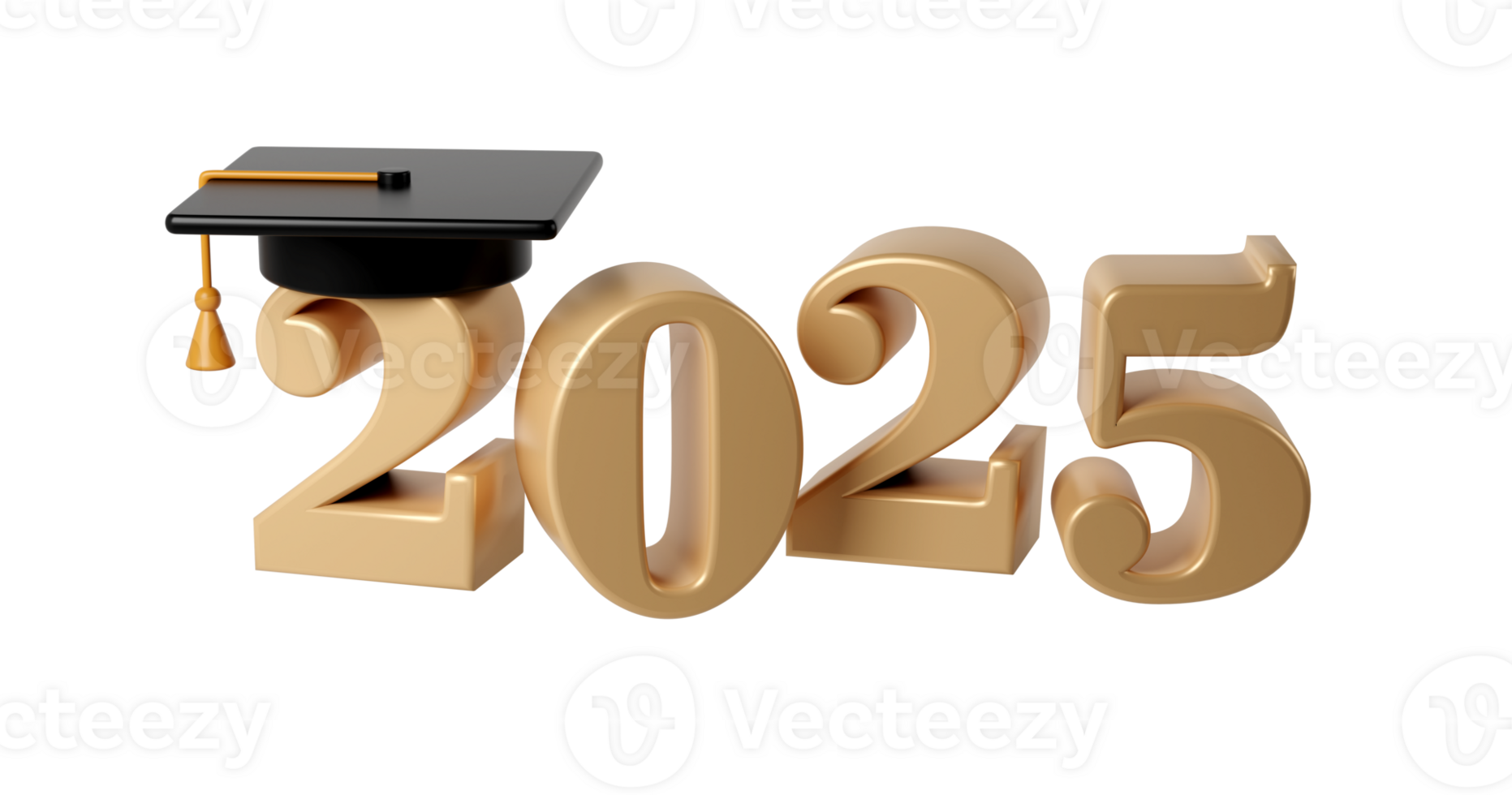 classe di 2025 3d icona. congratulazione laureati design modello con nero berretto e numeri. oro la laurea tipografia formazione scolastica illustrazione per cerimonia, festa, saluto carta, invito png