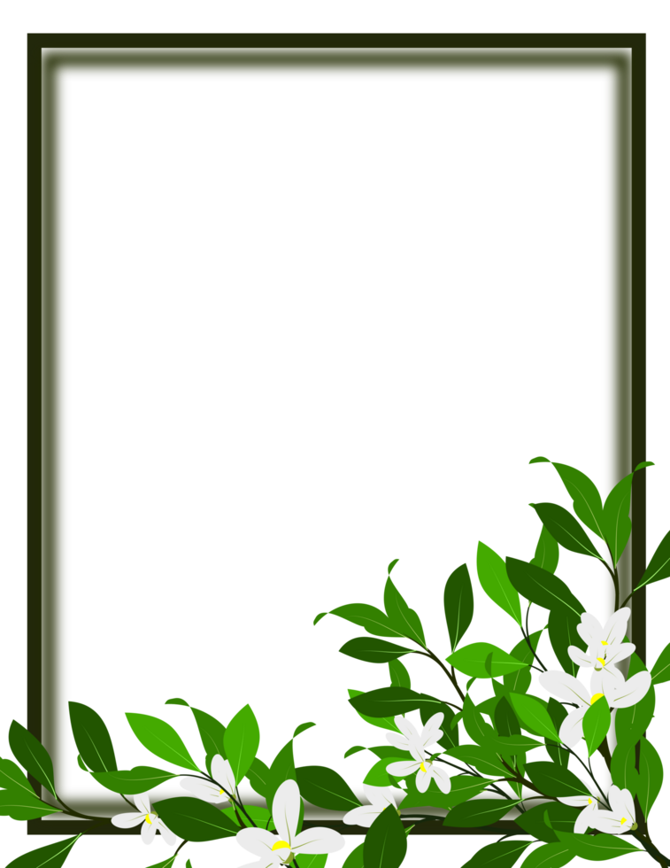 Green frame leaves border, blank template on transparent background png