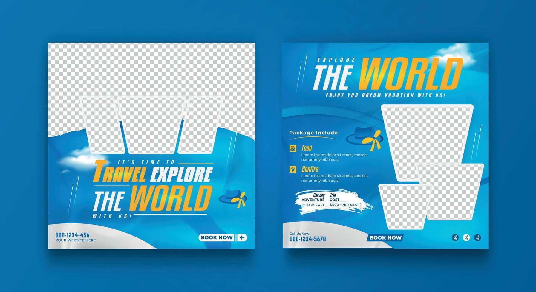 Set of travel sale social media post template. Summer beach holiday, traveling agency business offer promotion.tourism advertisement banner design. vector