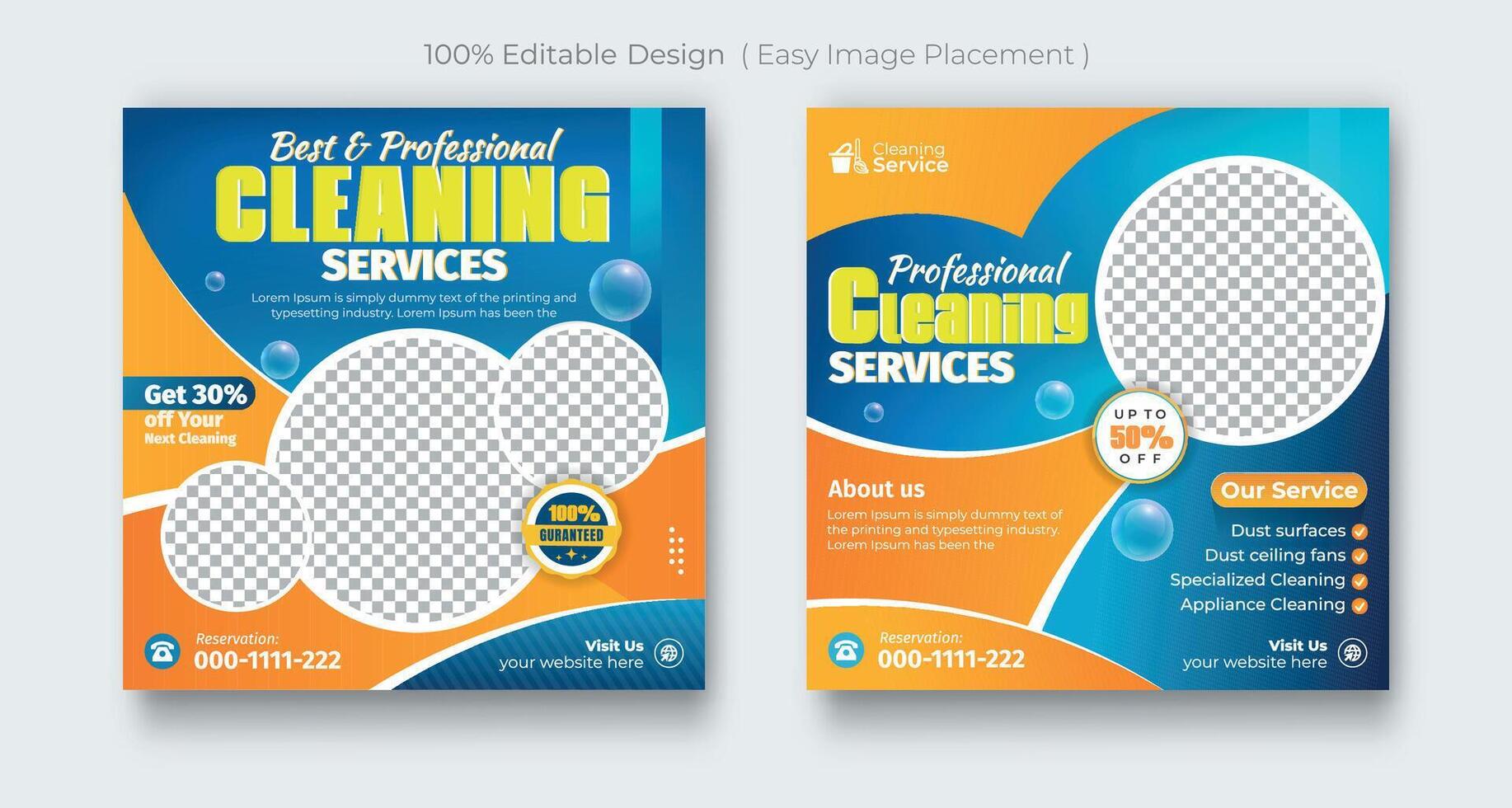 Cleaning service social media posts set or clean agency marketing square banner template vector