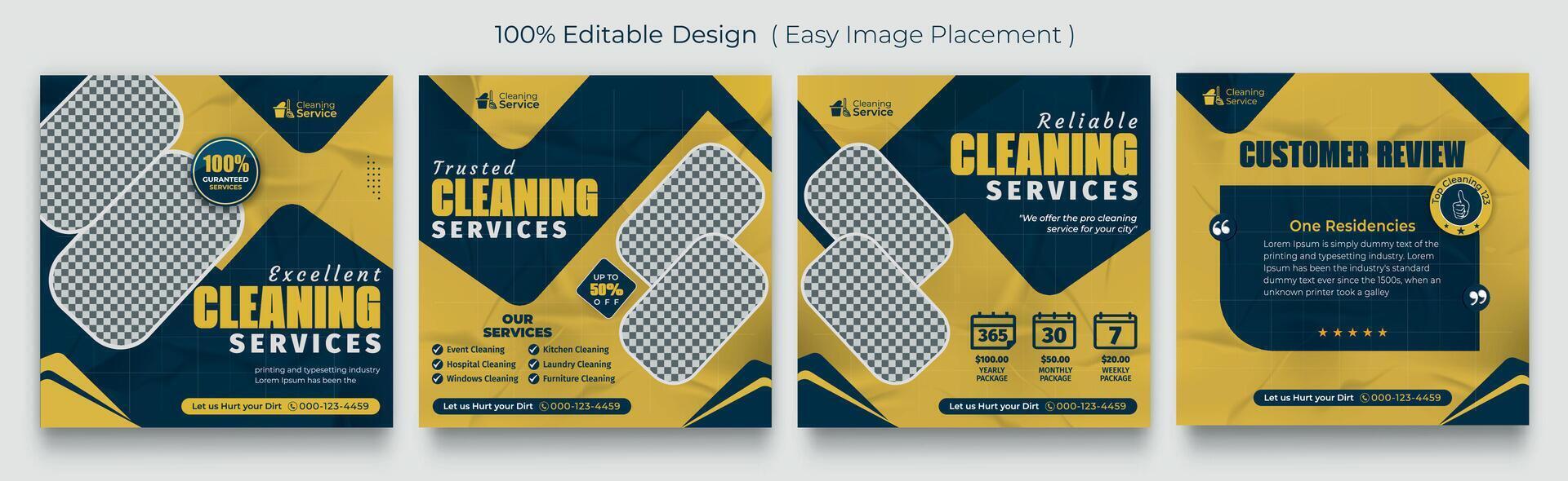Set of cleaning services business promotion social media posts.Housekeeping,Flat design with photo collage. Usable for social media, story and web internet ads. vector