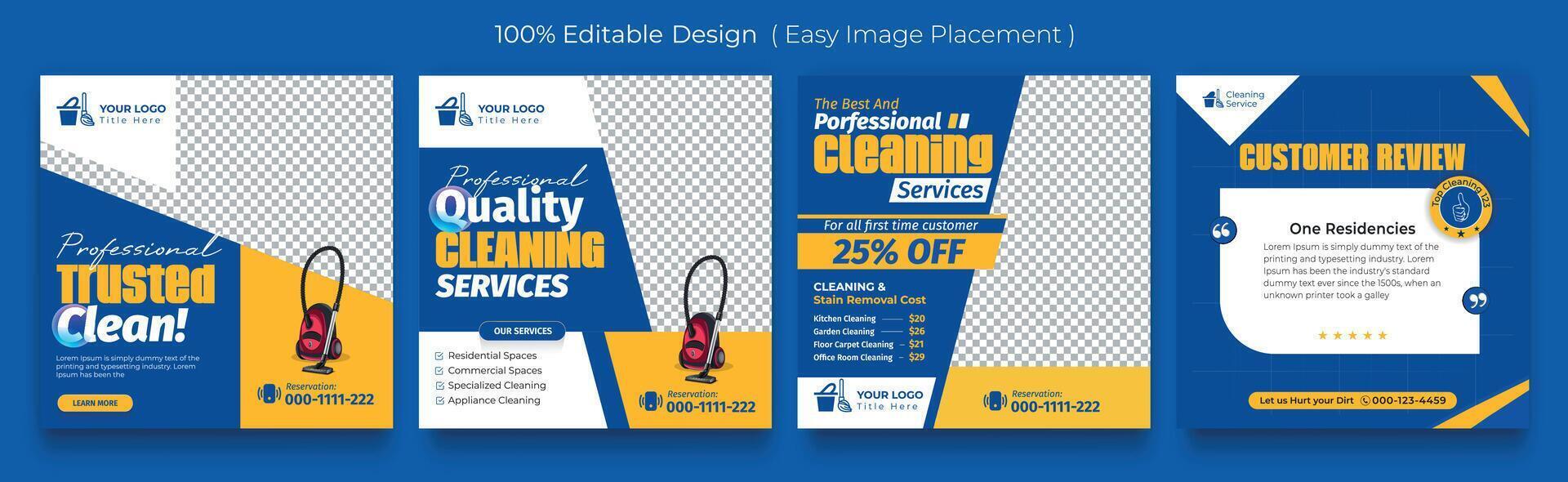 Set of cleaning services business promotion social media posts.Housekeeping,Flat design with photo collage. Usable for social media, story and web internet ads. vector