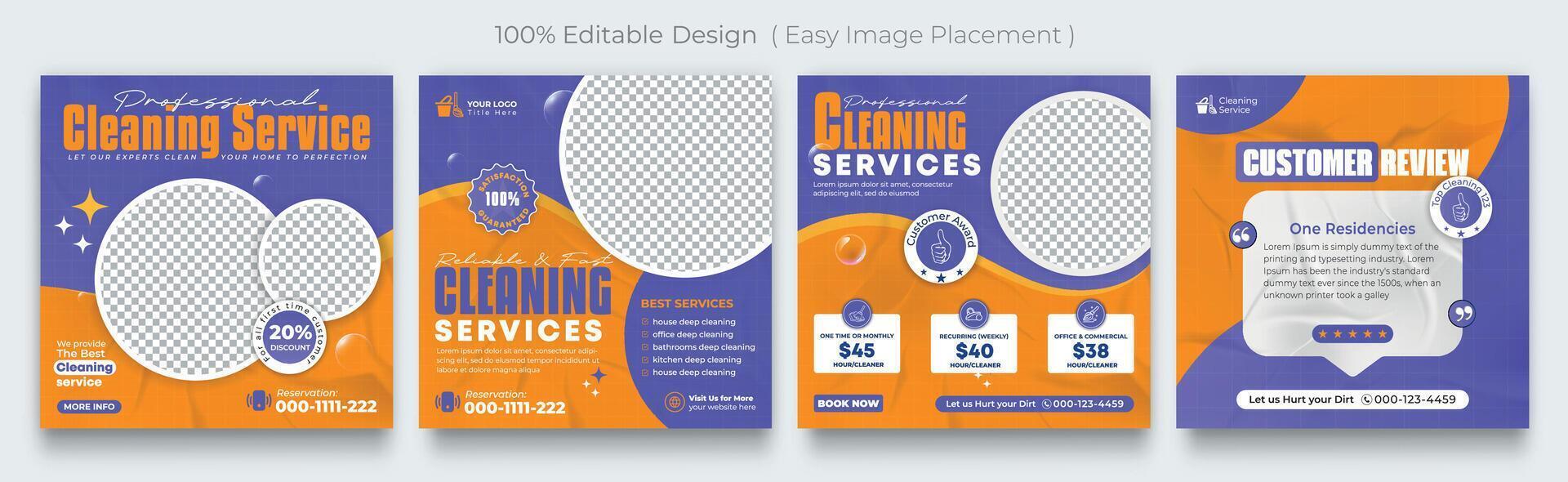 Set of cleaning services business promotion social media posts.Housekeeping,Flat design with photo collage. Usable for social media, story and web internet ads. vector