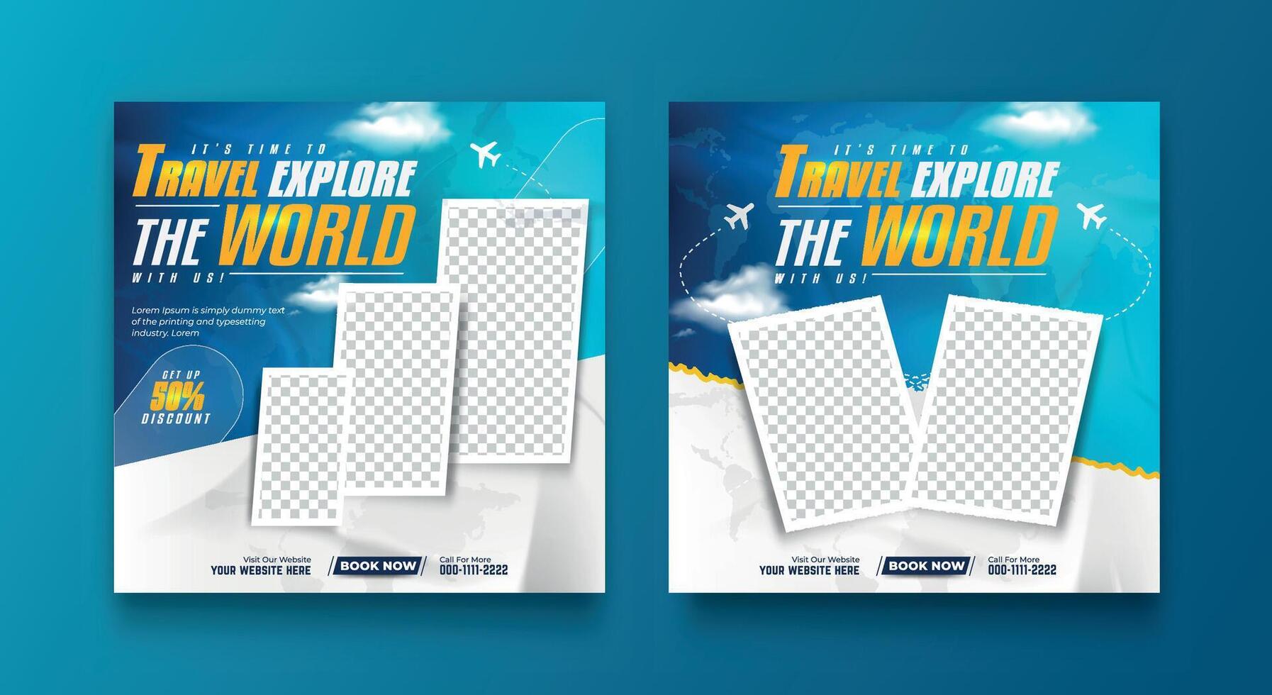 Travel and explore the world adventure social media post design template vector