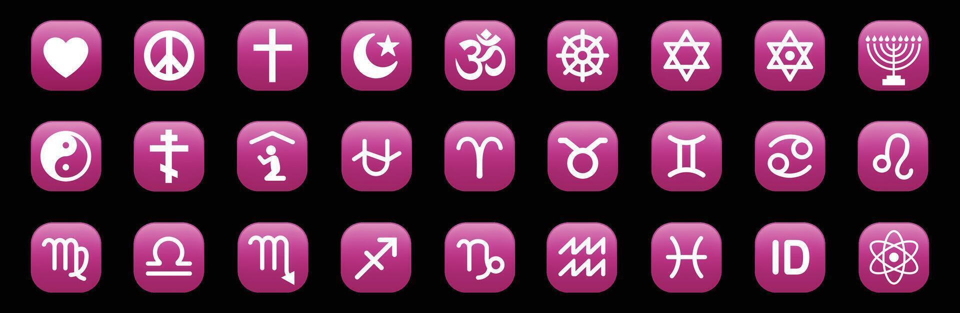 Zodiac horoscope signs illustrations. Set of simple Zodiac Signs symbols emoji. The isolated gradient purple astrological sign emoji collection vector