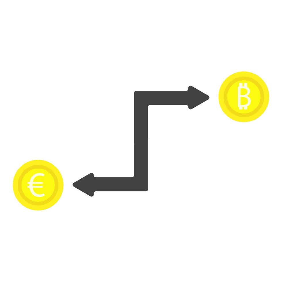 moneda intercambiador, moneda icono, euro, criptomoneda, plano diseño, sencillo imagen, dibujos animados estilo. dinero transferir concepto. línea icono para negocio y publicidad vector