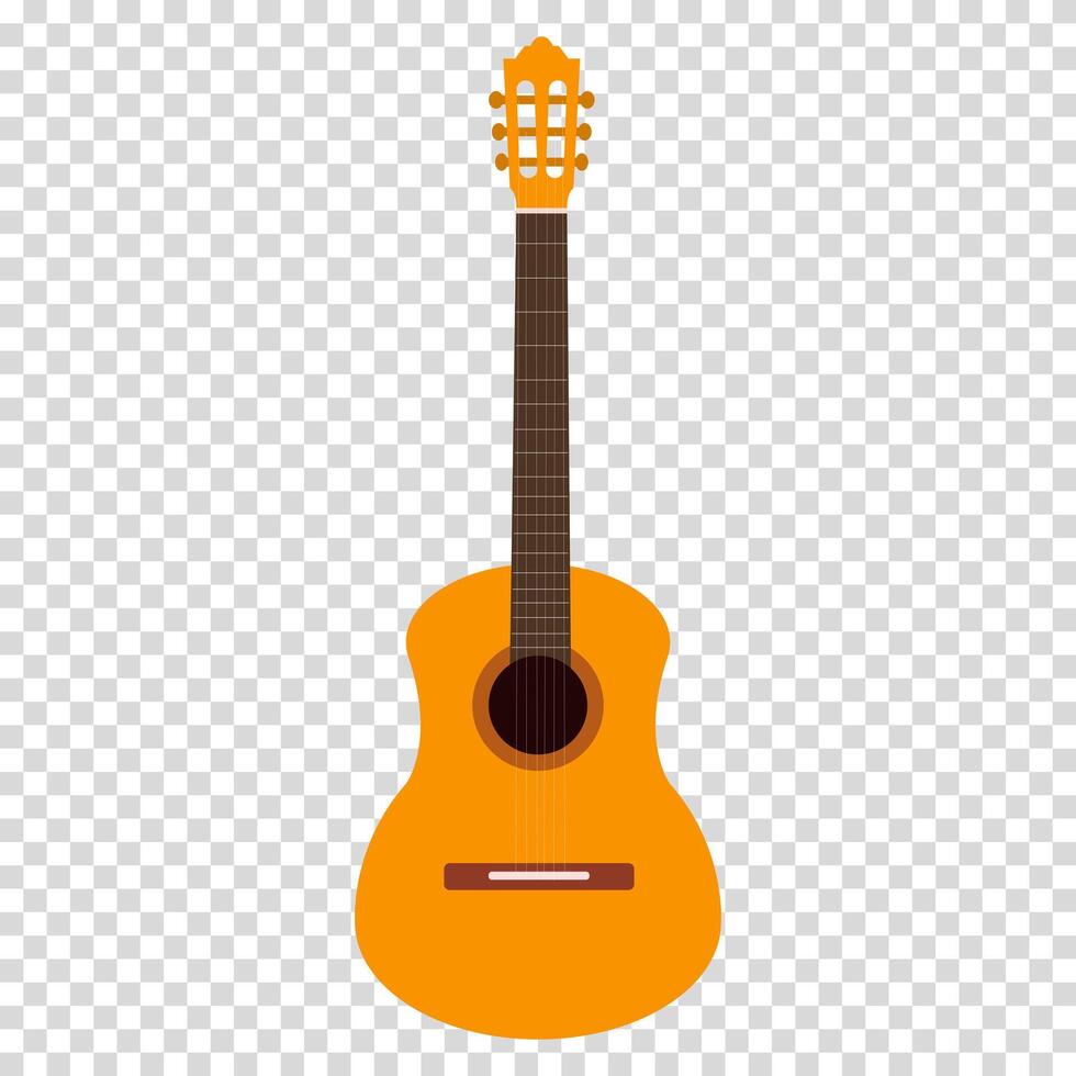 Acoustic guitar with a yellow body and a brown neck, dreadnought with rounded edges, flat design, simple image, cartoon style. Music group concept. line icon for business and advertising vector
