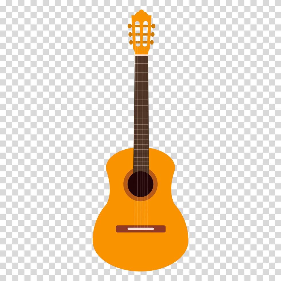 Acoustic guitar with a yellow body and a brown neck, dreadnought with rounded edges, flat design, simple image, cartoon style. Music group concept. line icon for business and advertising vector