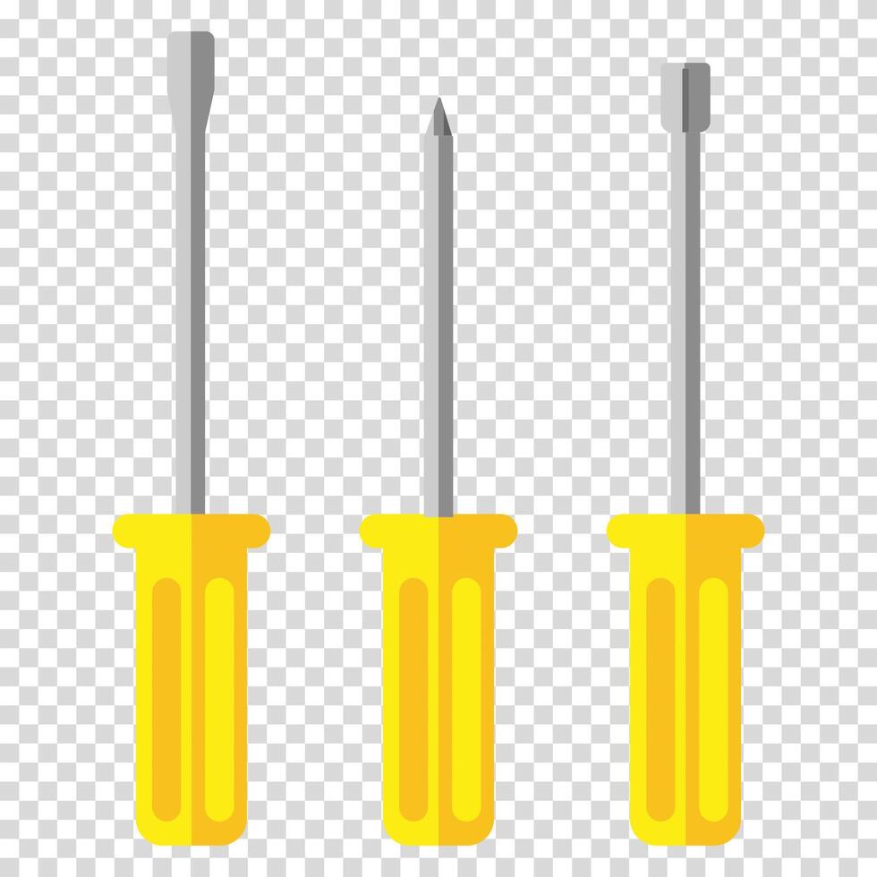 A pack of three screwdrivers with different tips, work, labor, husband for an hour, flat design, simple image, cartoon style. Specialized tools concept. line icon for business and advertising vector