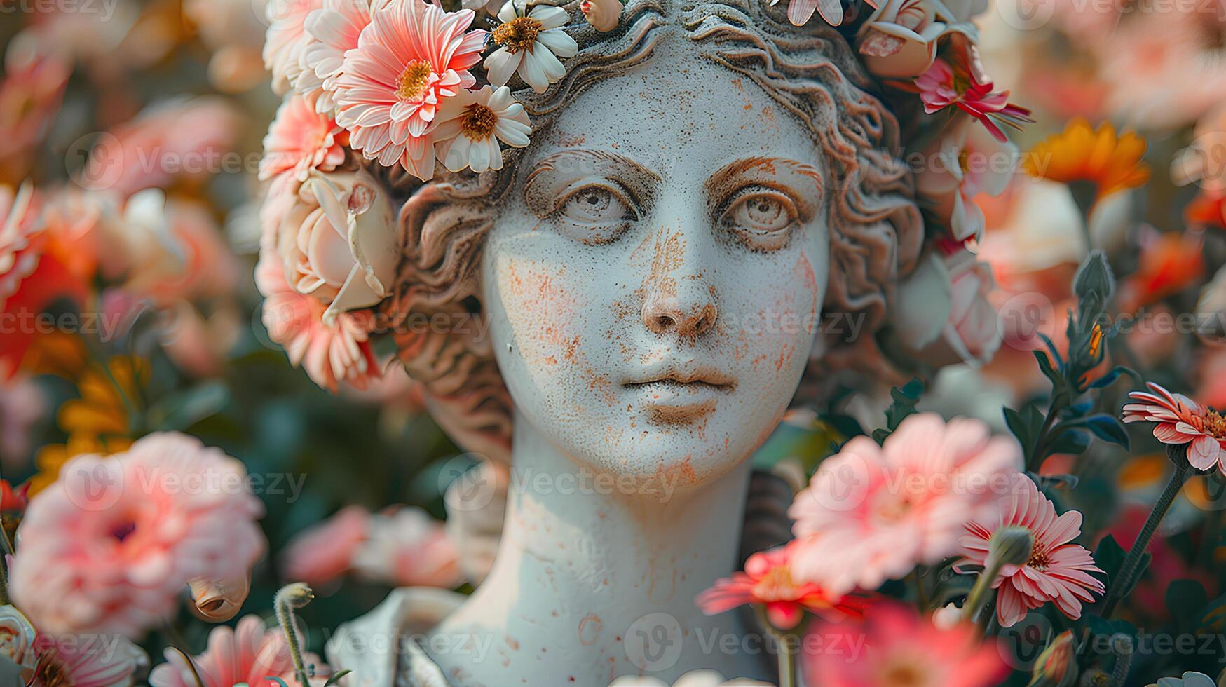 Ancient Greek statue of a woman. Roman statue of a noblewoman or an Ancient Greek muse looking into the distance. Ancient statue photo