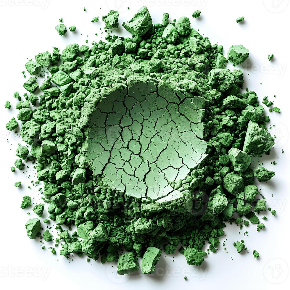 verde polvo aislado en blanco antecedentes con sombra. verde polvo pigmento parte superior vista. verde polvo para sombra utilizar foto