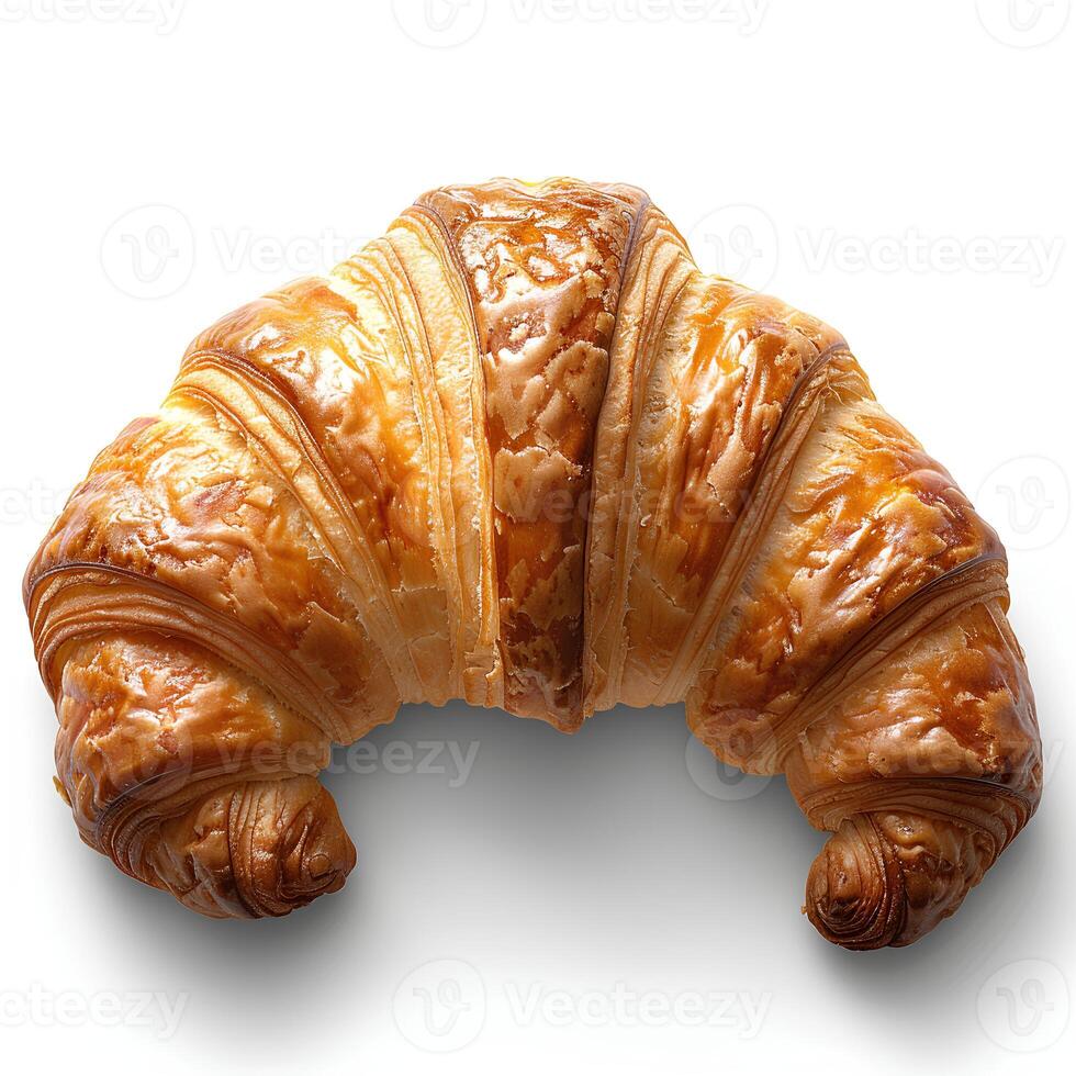 croissant isolated on white background with shadow. French pastry croissant. Puff pastry dessert photo