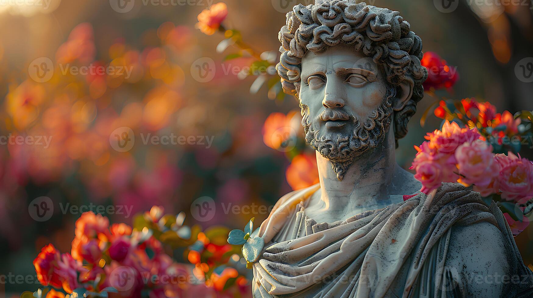 Ancient Greek statue of a man. Roman statue of a nobleman or an Ancient Greek philosopher looking into the distance. Ancient statue photo