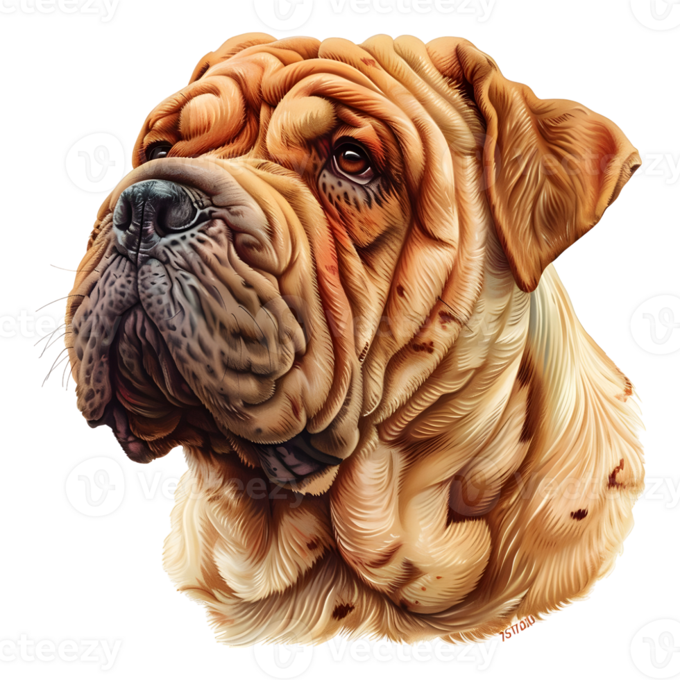 3D Rendering of a Shar Pei Bulldog on Transparent Background png