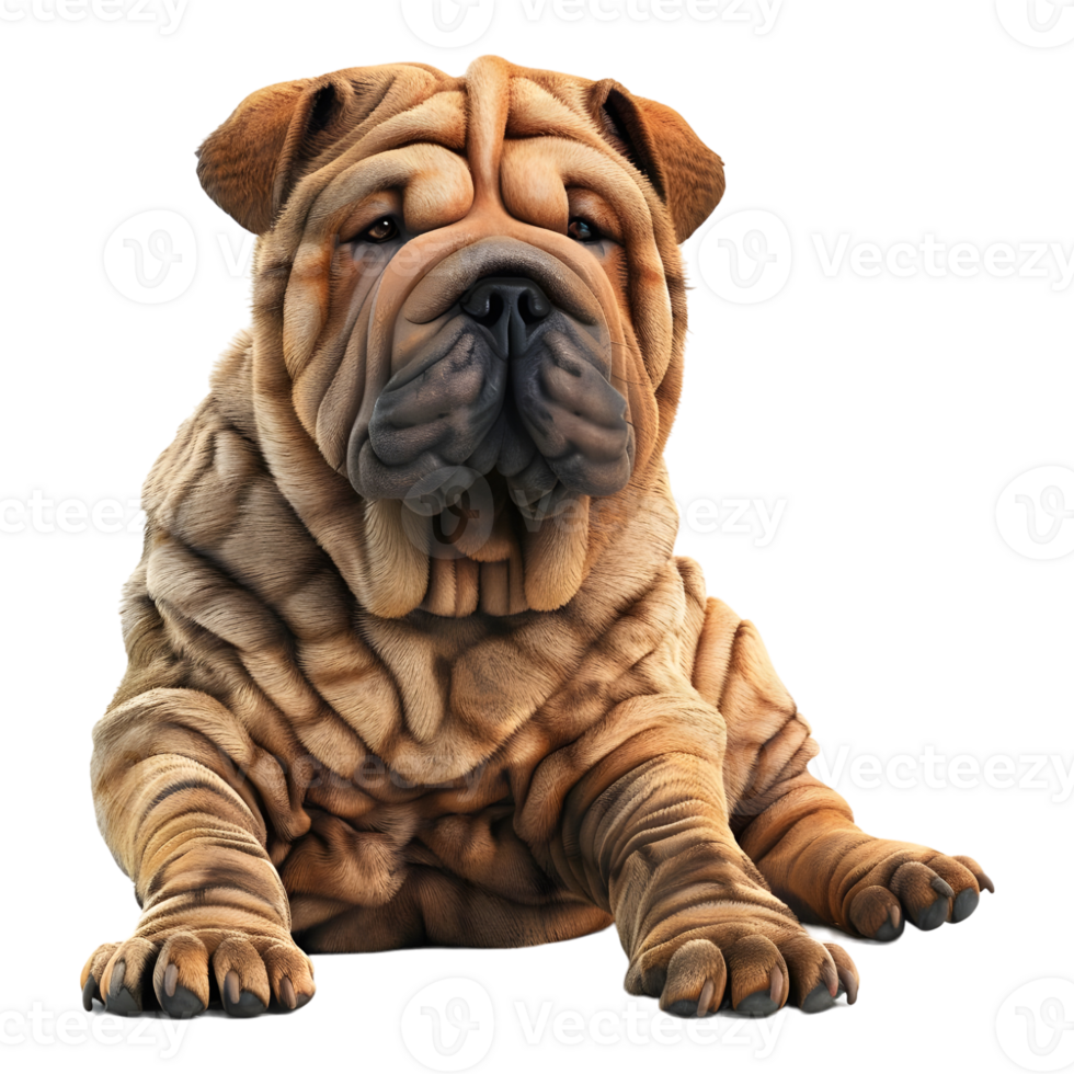 3D Rendering of a Shar Pei Bulldog on Transparent Background png
