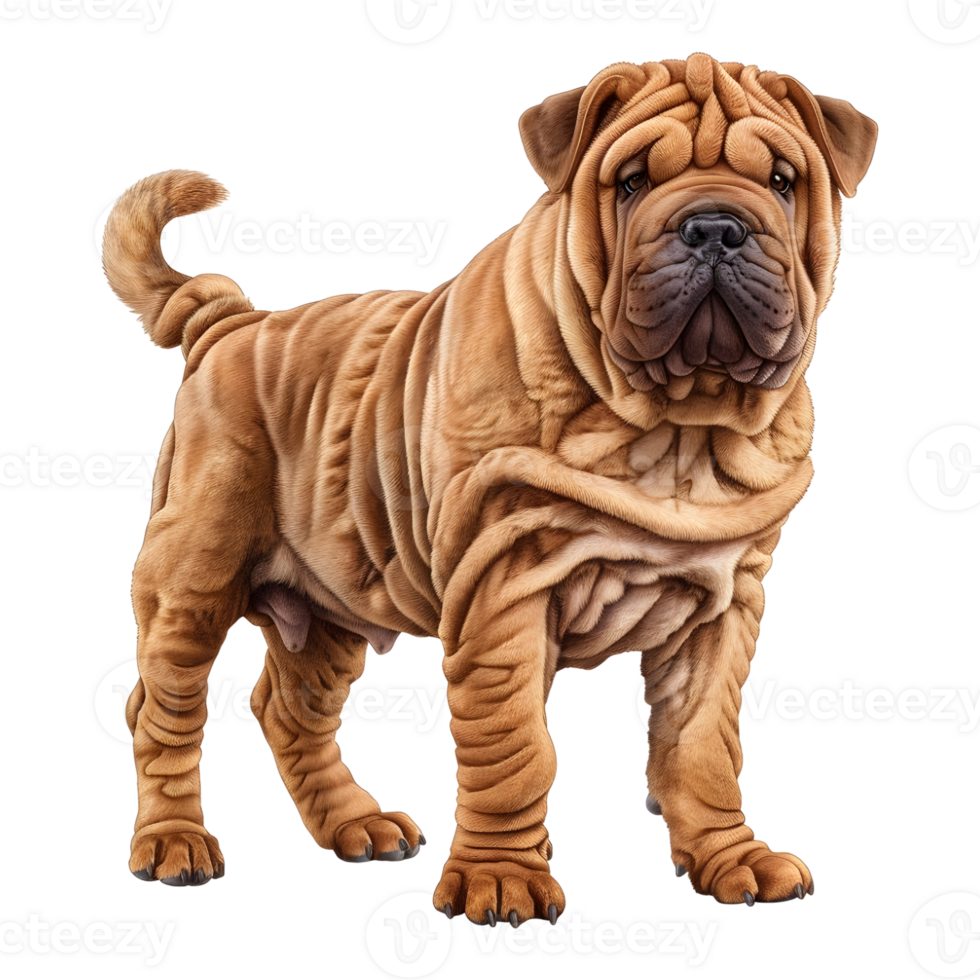 3D Rendering of a Shar Pei Bulldog on Transparent Background png