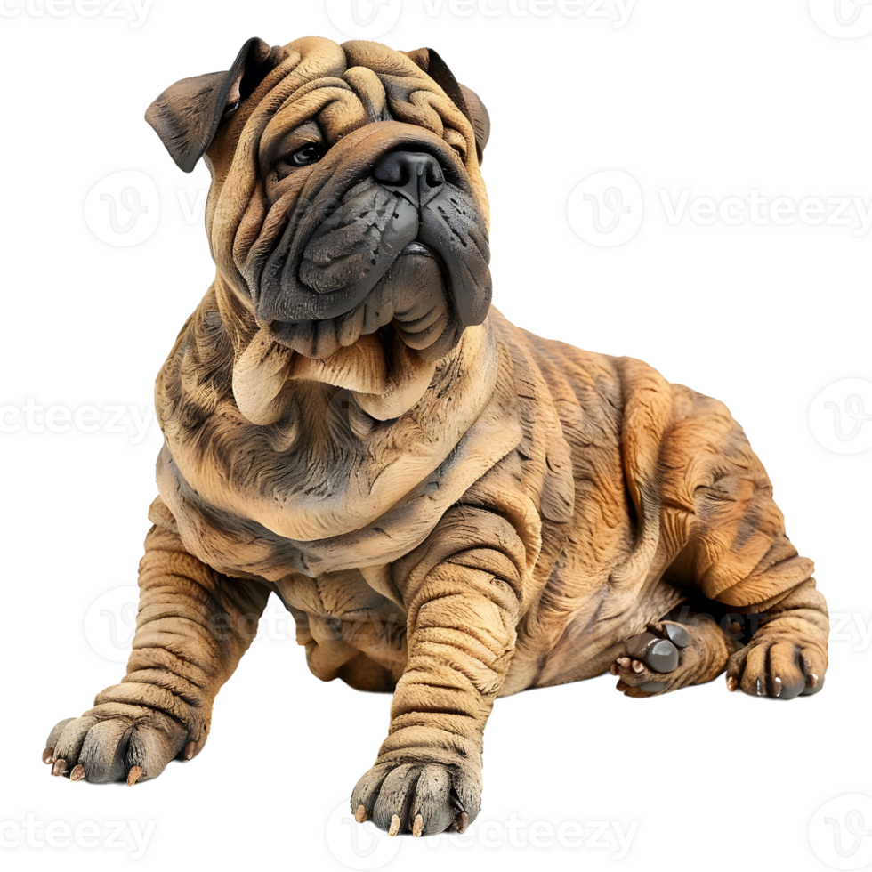 3D Rendering of a Shar Pei Bulldog on Transparent Background png