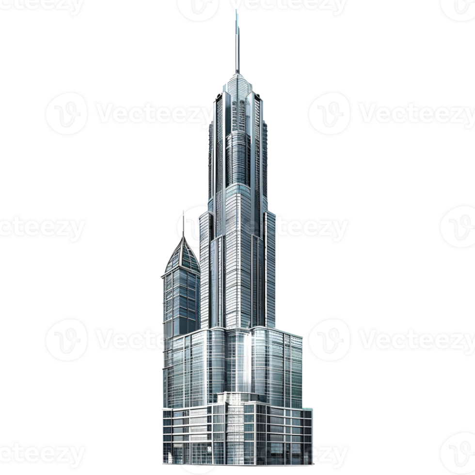 3D Rendering of a Big Skyscraper Building on Transparent Background png