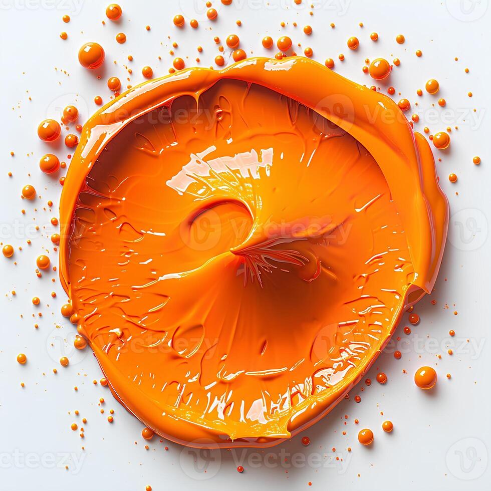 orange paint drop isolated on white background with shadow. orange paint explosion photo