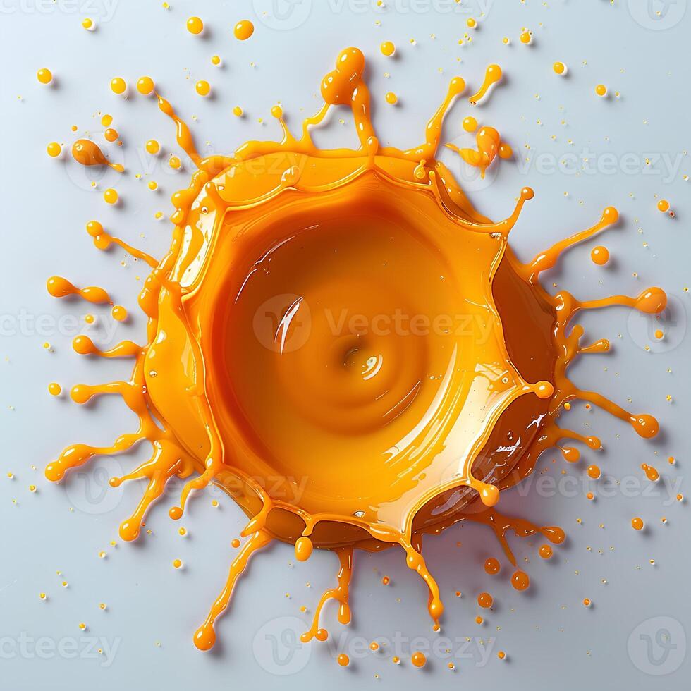 orange paint drop isolated on white background with shadow. orange paint explosion photo