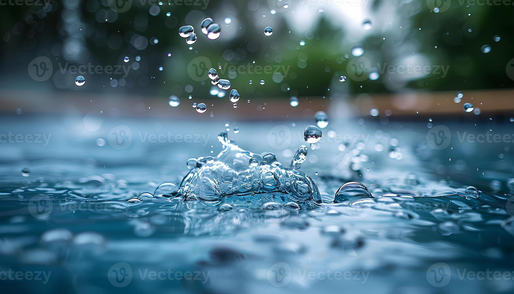 Water splash in the pool. Closeup of water explosion in a pool full of water. Water drip photo