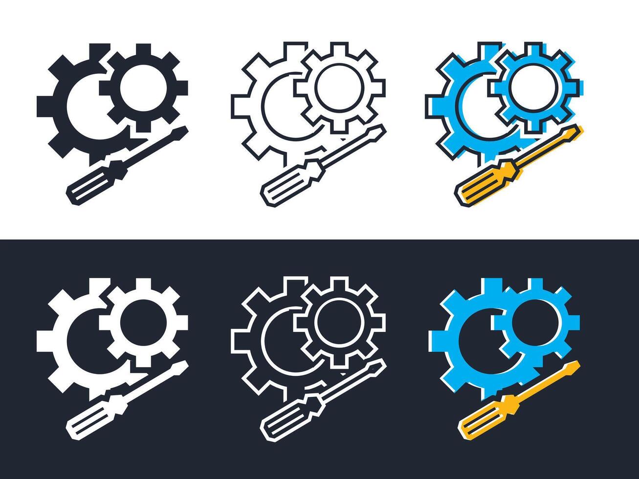 repair icon screwdriver dan gear icon on white and black background Service tool symbol, simple illustration, colorful design style. easy editable use for website, apps and etc. vector