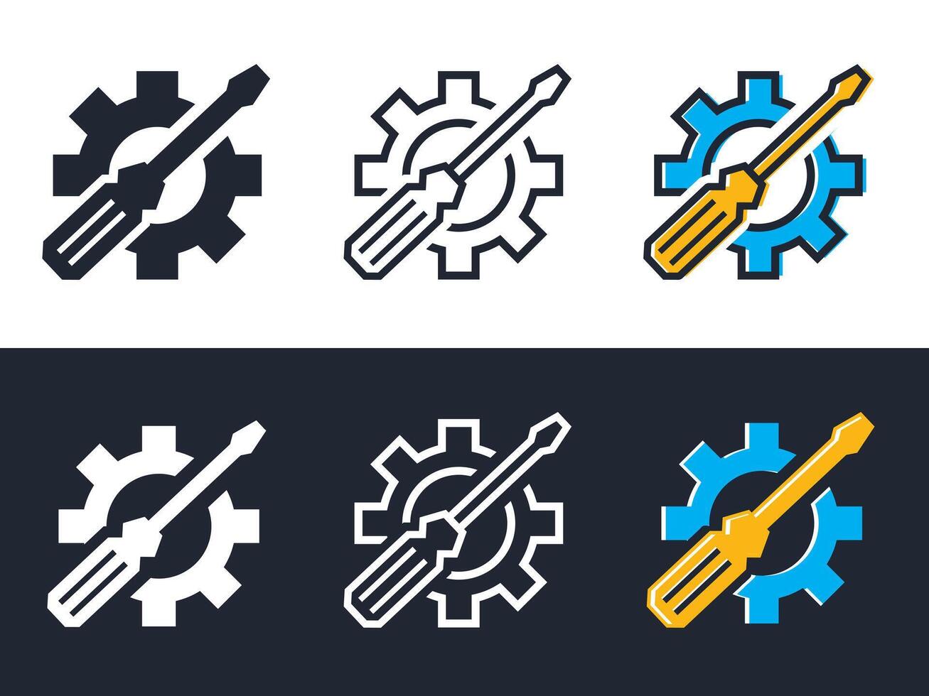 repair icon screwdriver dan gear icon on white and black background Service tool symbol, simple illustration, colorful design style. easy editable use for website, apps and etc. vector