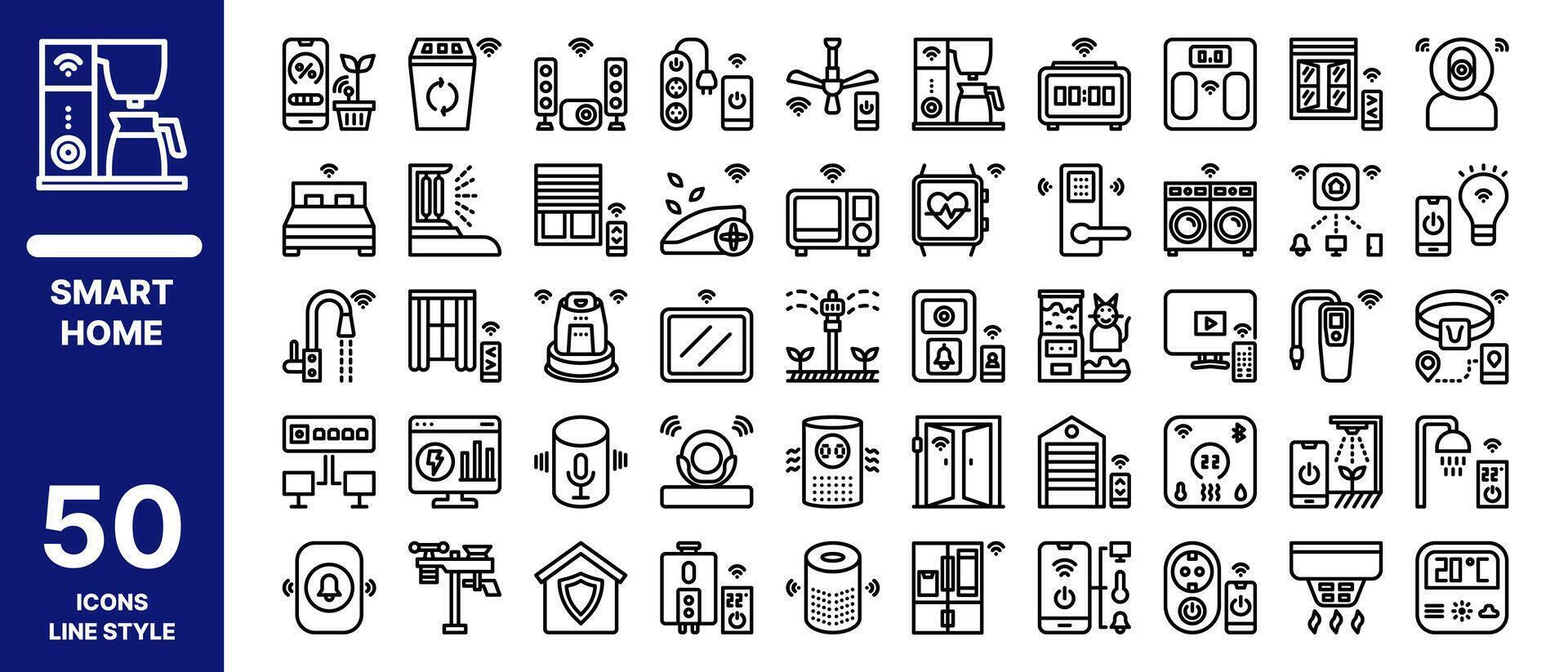 inteligente hogar automatización icono conjunto con línea estilo vector