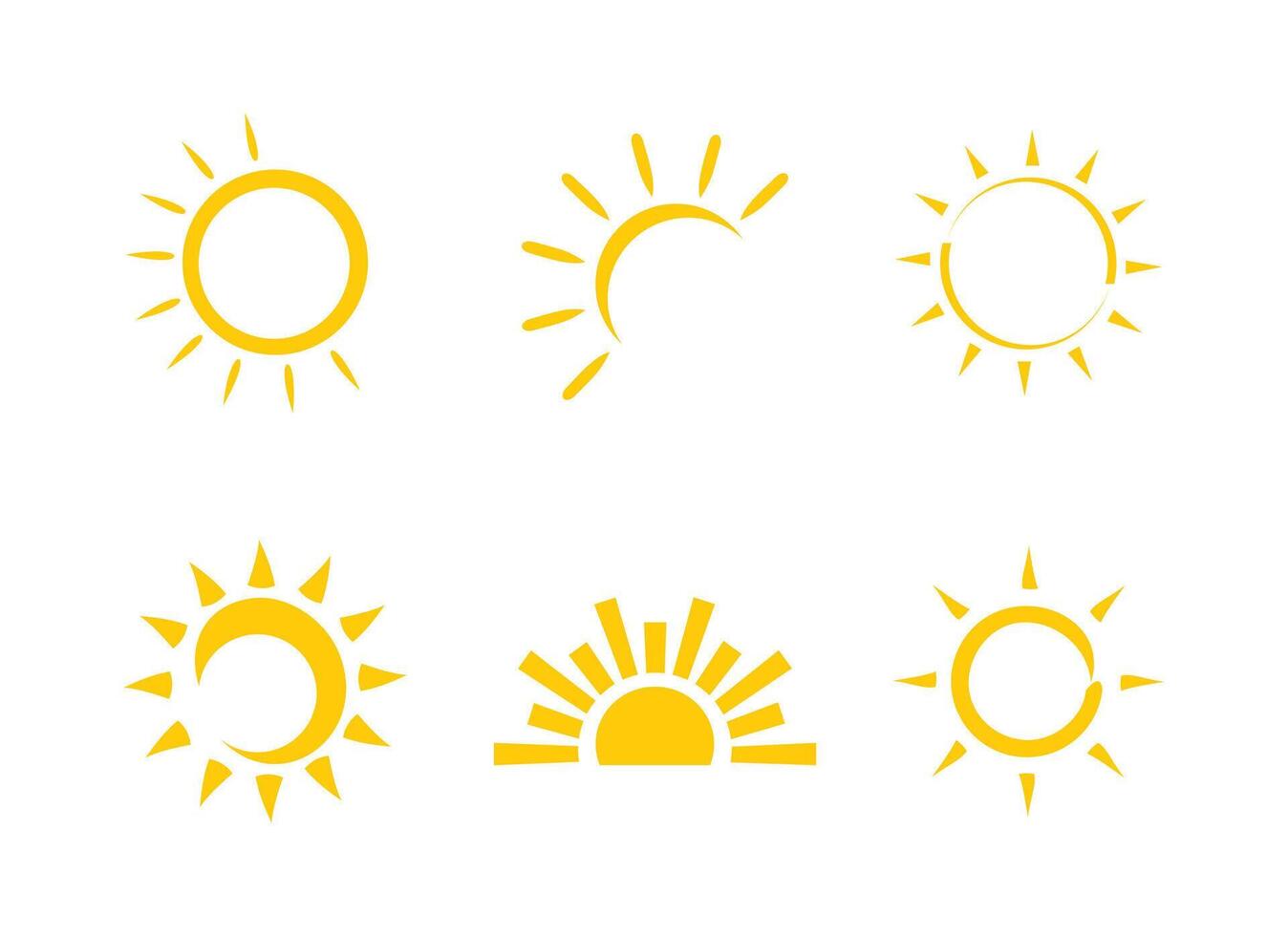 Hand drawn Sun icon set. sunshine sunny summer element vector