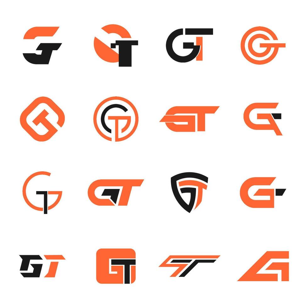 Set of letter GT logo icon symbol abstract creative collection vector