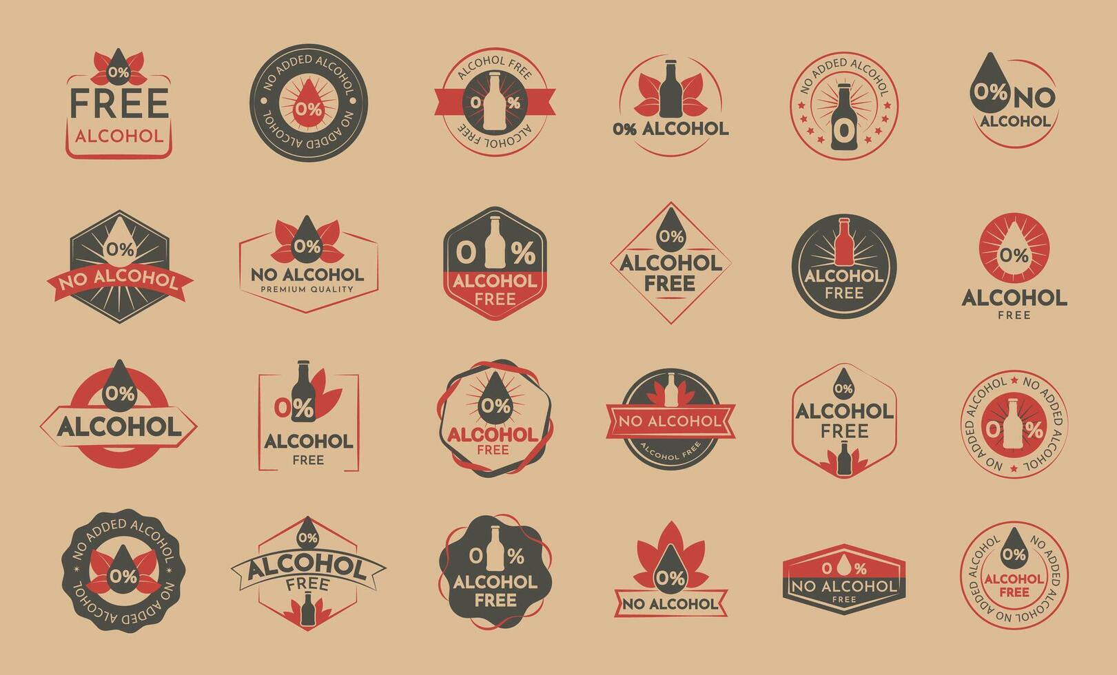 The retro set of alcohol free logo in a Illustration. Big collection badges vector