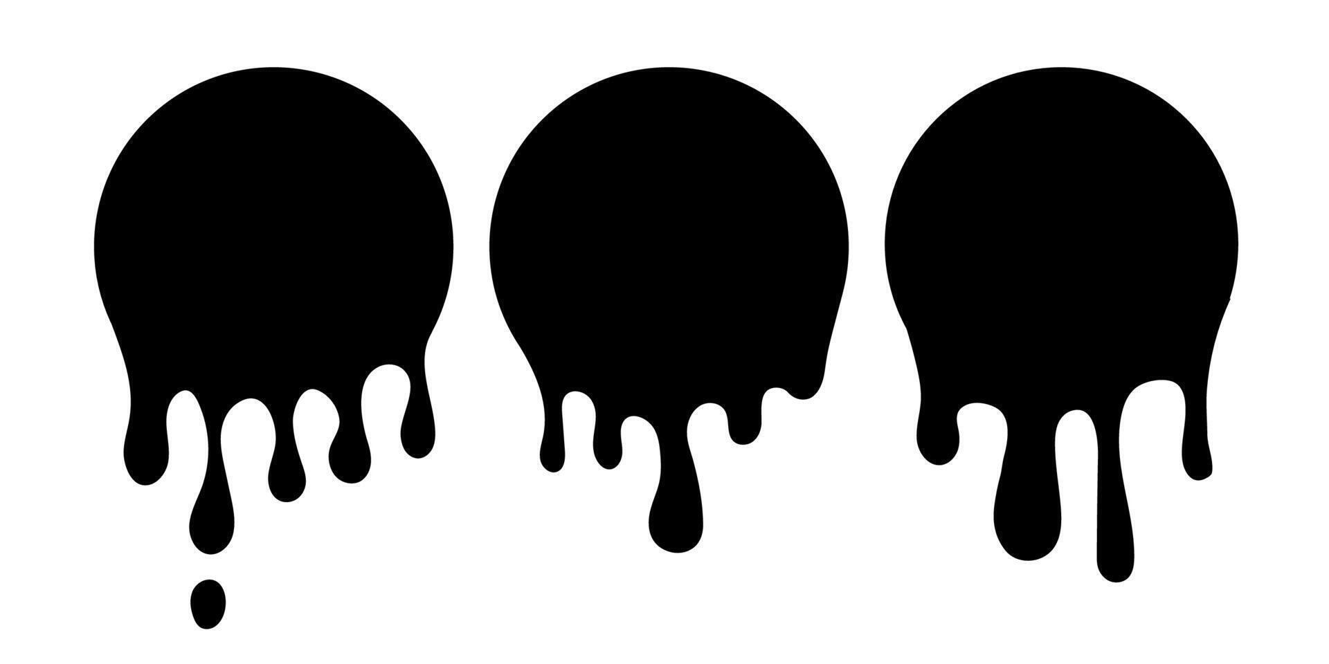Paint drip circle labels. Black paint liquid. Ink drop set. Black inkblot. vector