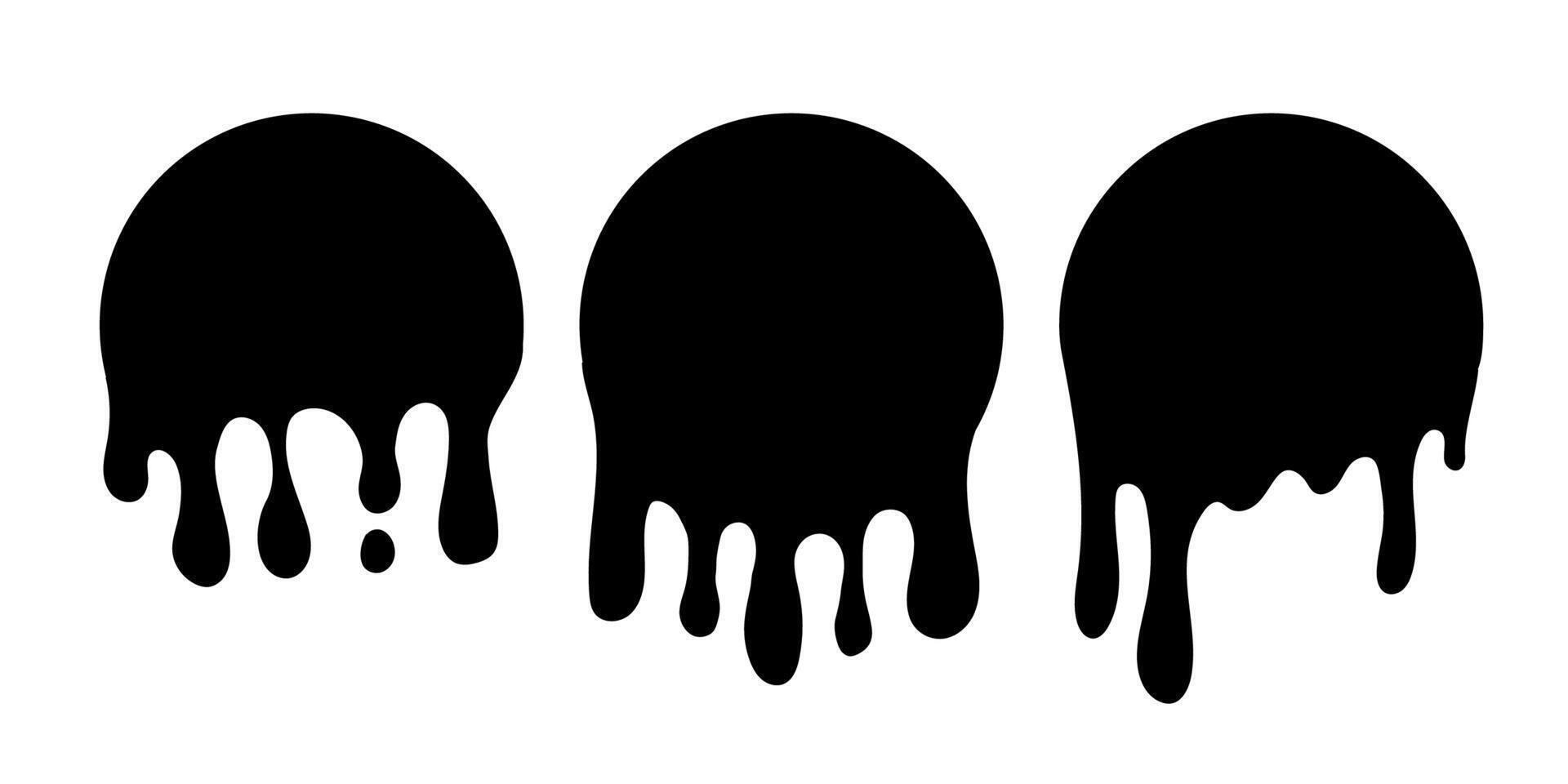 Paint drip circle labels. Black paint liquid. Ink drop set. Black inkblot. vector