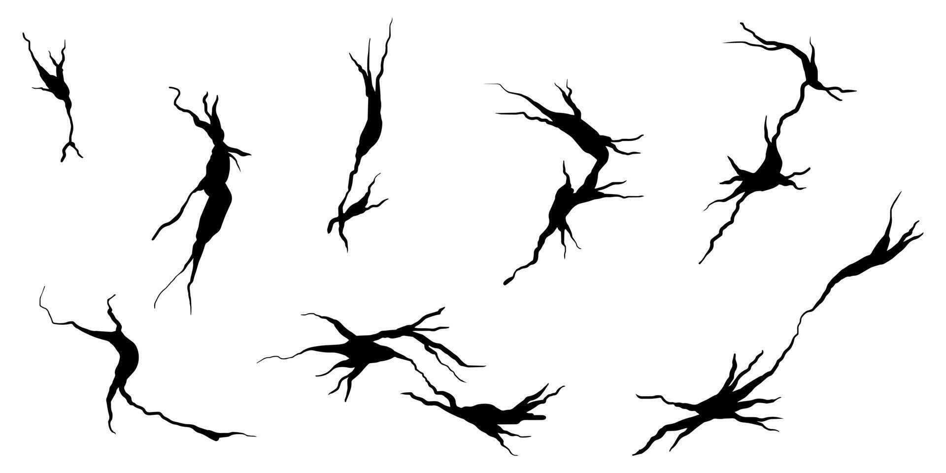 Hand drawn cracked wall, ground, glass, egg. doodle break set vector