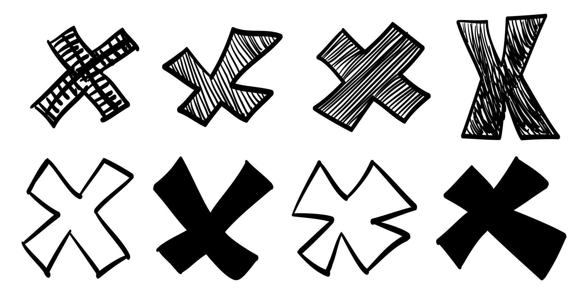 Hand drawn cross mark. doodle set of wrong sign or false mark vector