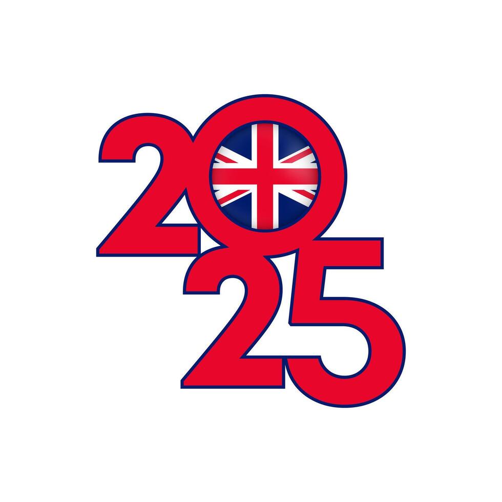 2025 banner with UK flag inside. illustration. vector