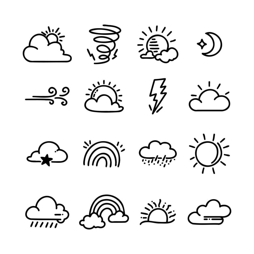 conjunto de clima garabatear elementos, para diseño propósitos vector