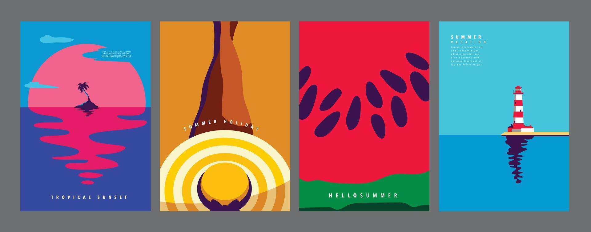 Summer layout set, poster banner template, flat design , colorful vector