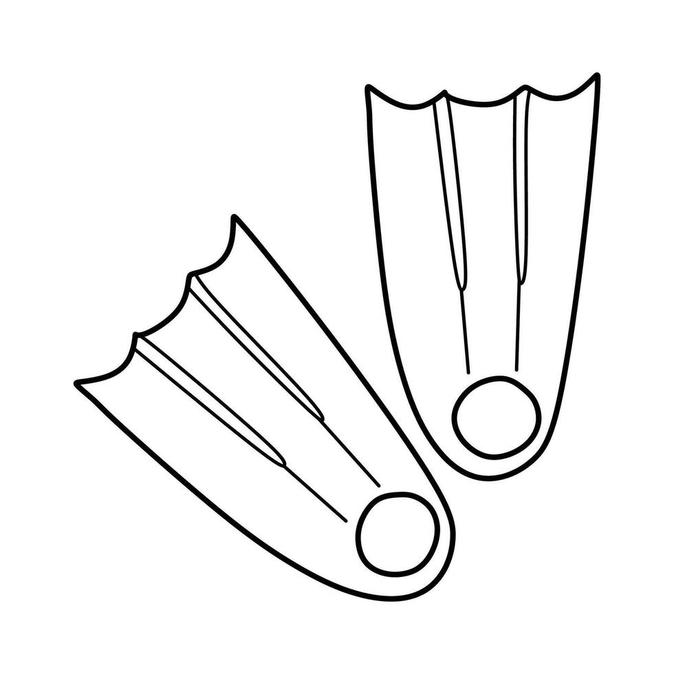 Diving flippers Doodle icon on white background. Hand Drawn Outline Illustration of Swimming and Recreation equipment isolated on white. Snorkeling Activity, Vacation concept Linear Design Art. vector