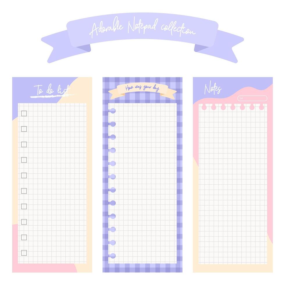 Adorable Notepad Collection, to do list, journal, paper illustration vector