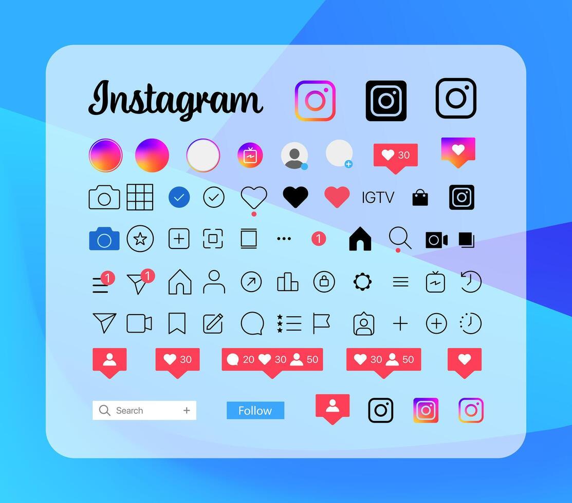 instagram botón icono. conjunto pantalla social medios de comunicación y social red interfaz modelo. cuentos usuario botón, símbolo, firmar logo. cuentos, apreciado, arroyo. editorial. ilustración vector