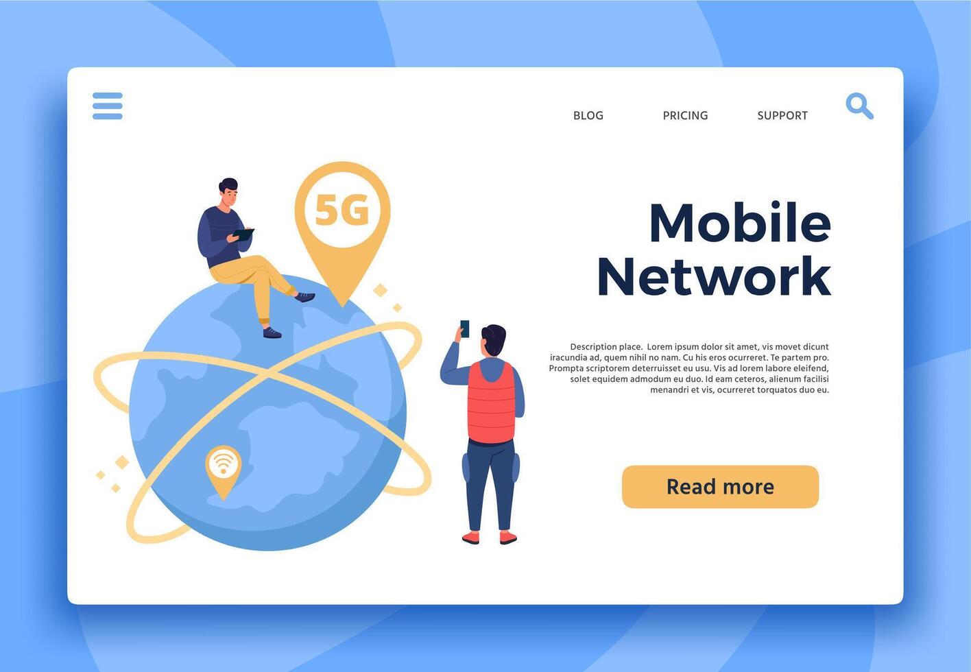Mobile 5G network landing page, connection remotely vector
