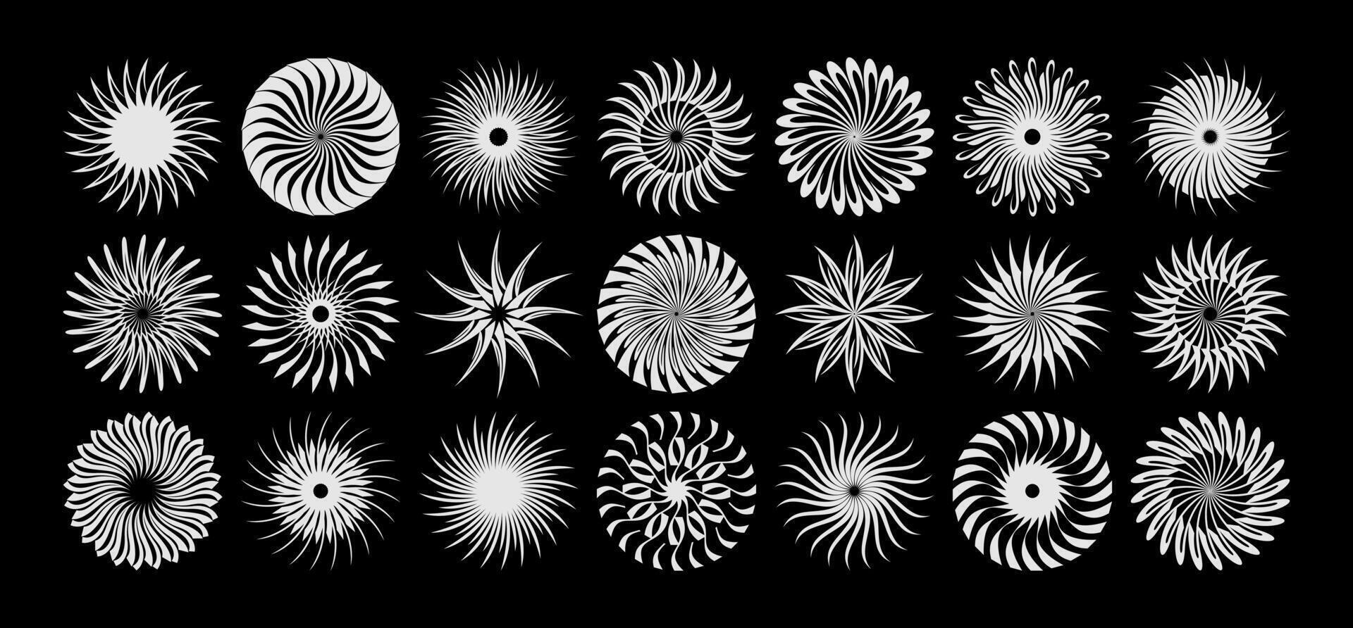 Flat line spark abstract sun circle logo set vector