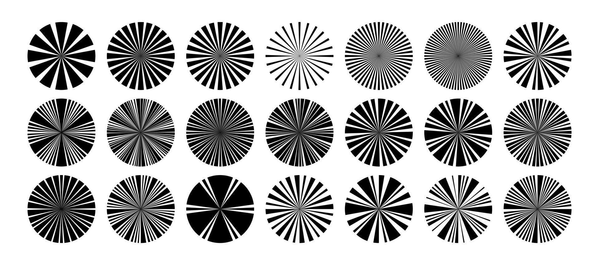 Silhouette of sharp line sun circle design set vector