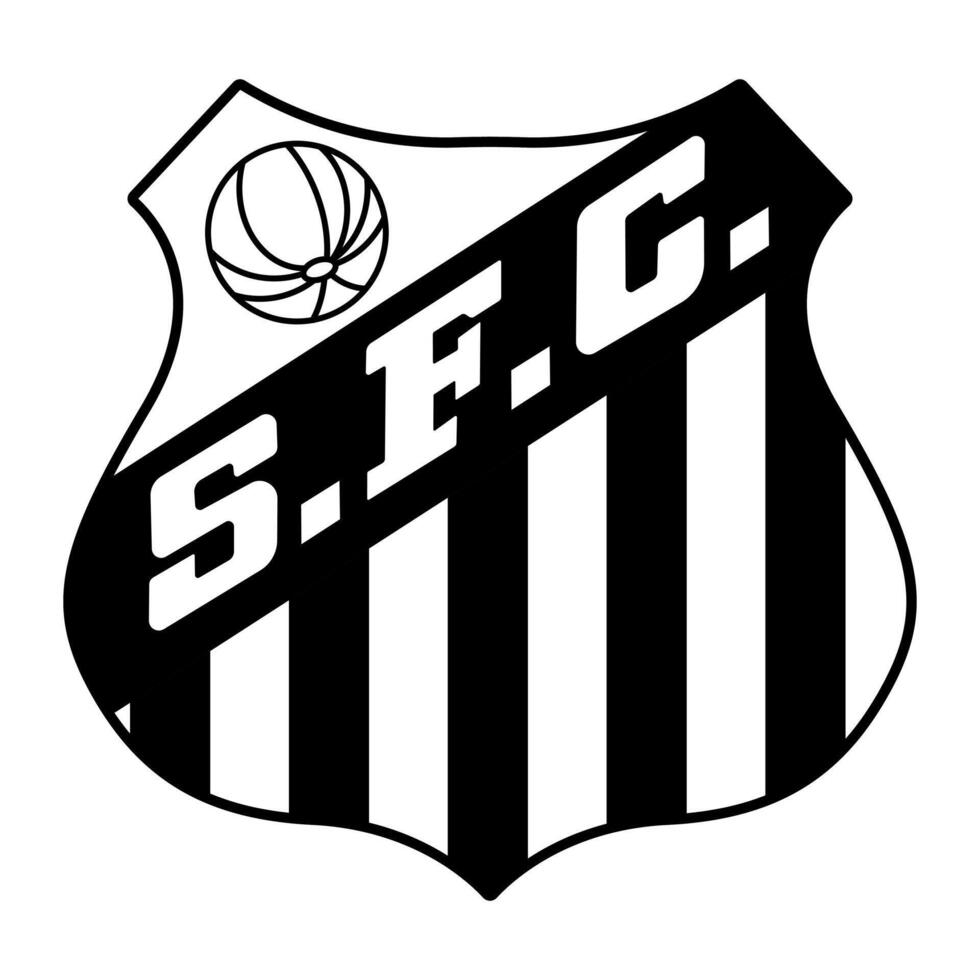 Santos FC emblem on dynamic backdrop. Historic football club, Brazilian pride, iconic colors. Editorial vector