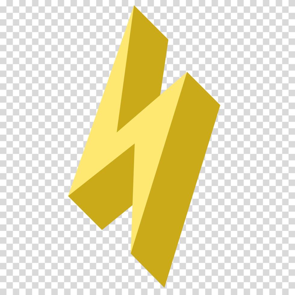 Yellow lightning, simple geometric shapes, illusion of 3D, electricity, flat design, simple image, cartoon style. Concept of fast service provision. line icon for business and advertising vector